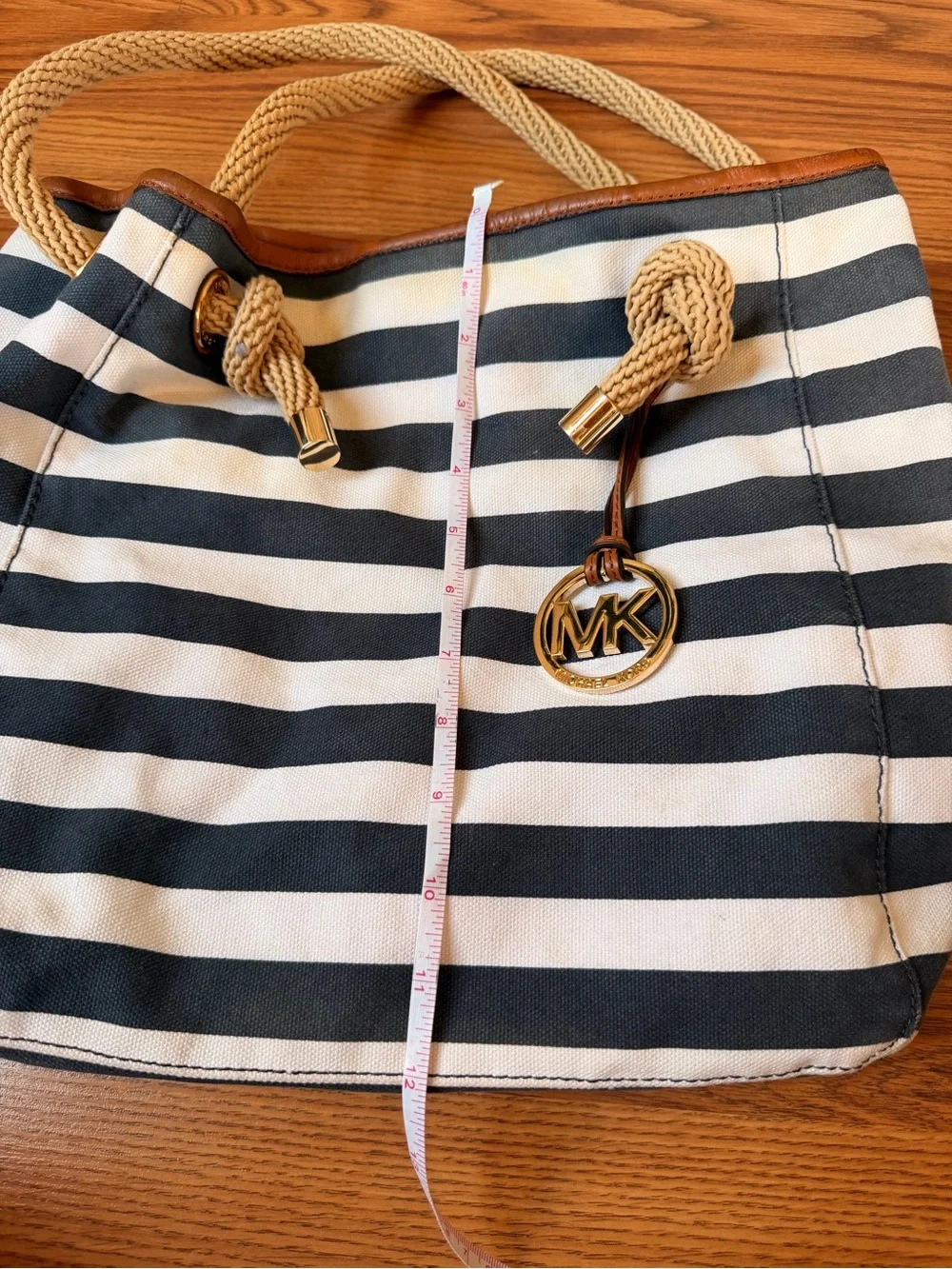 Michael Kors Marina Navy and White Striped Rope-Handle Tote Like New - Picture 11 of 12